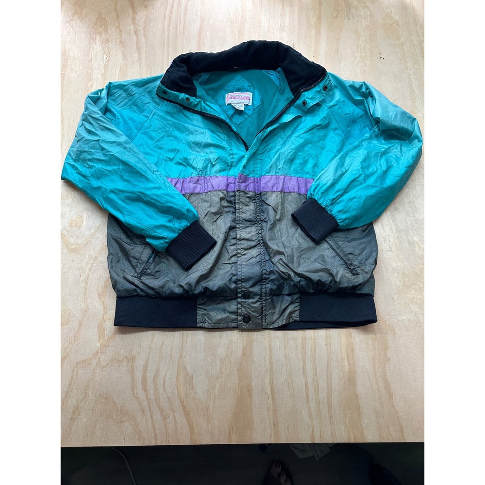 Vintage Hotstuff by Outrageous Teal Purple Colorblock Nylon Windbreaker Jacket
